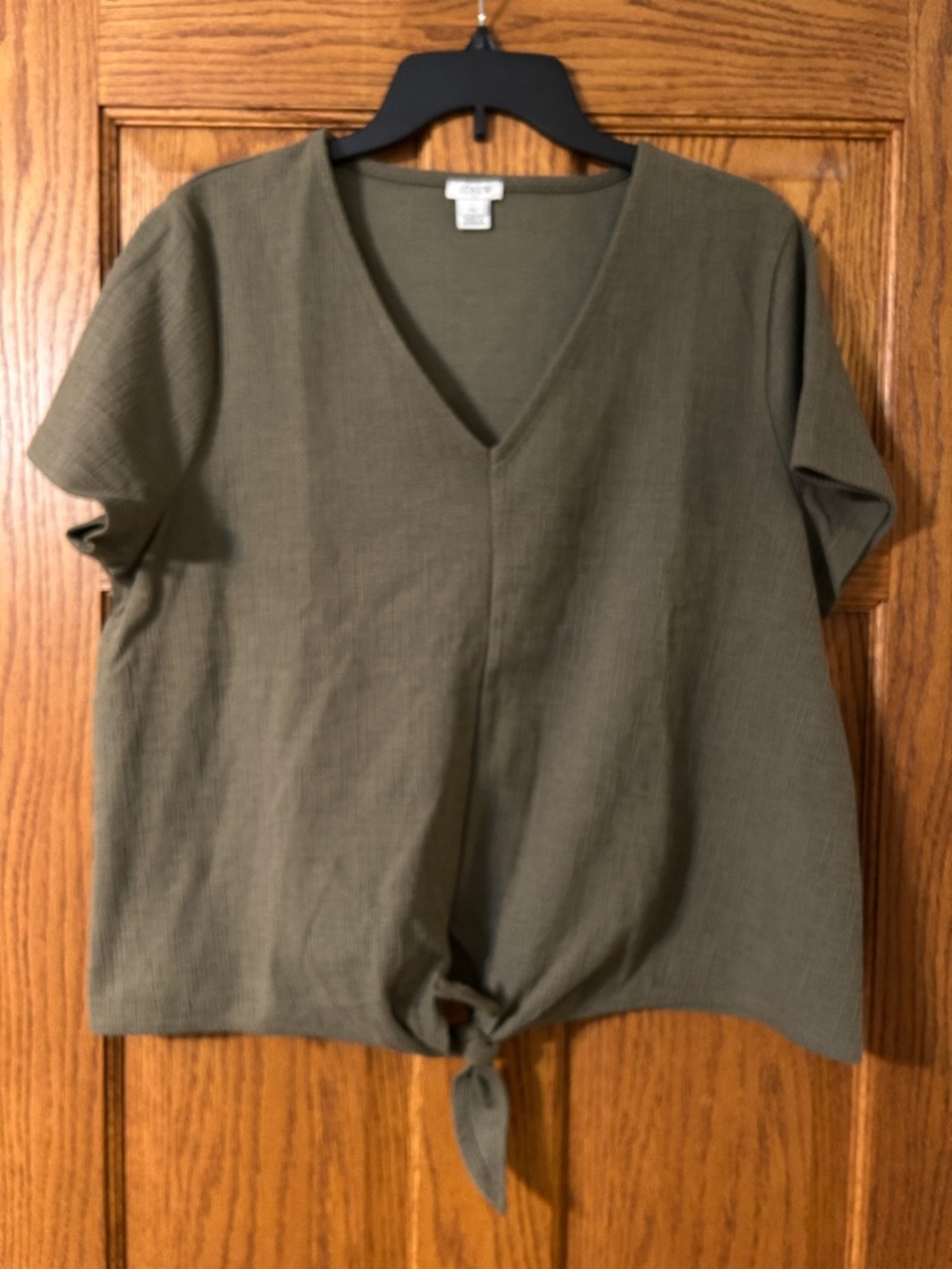 J. Crew Olive V-Neck Short Sleeve Tie-Front Top